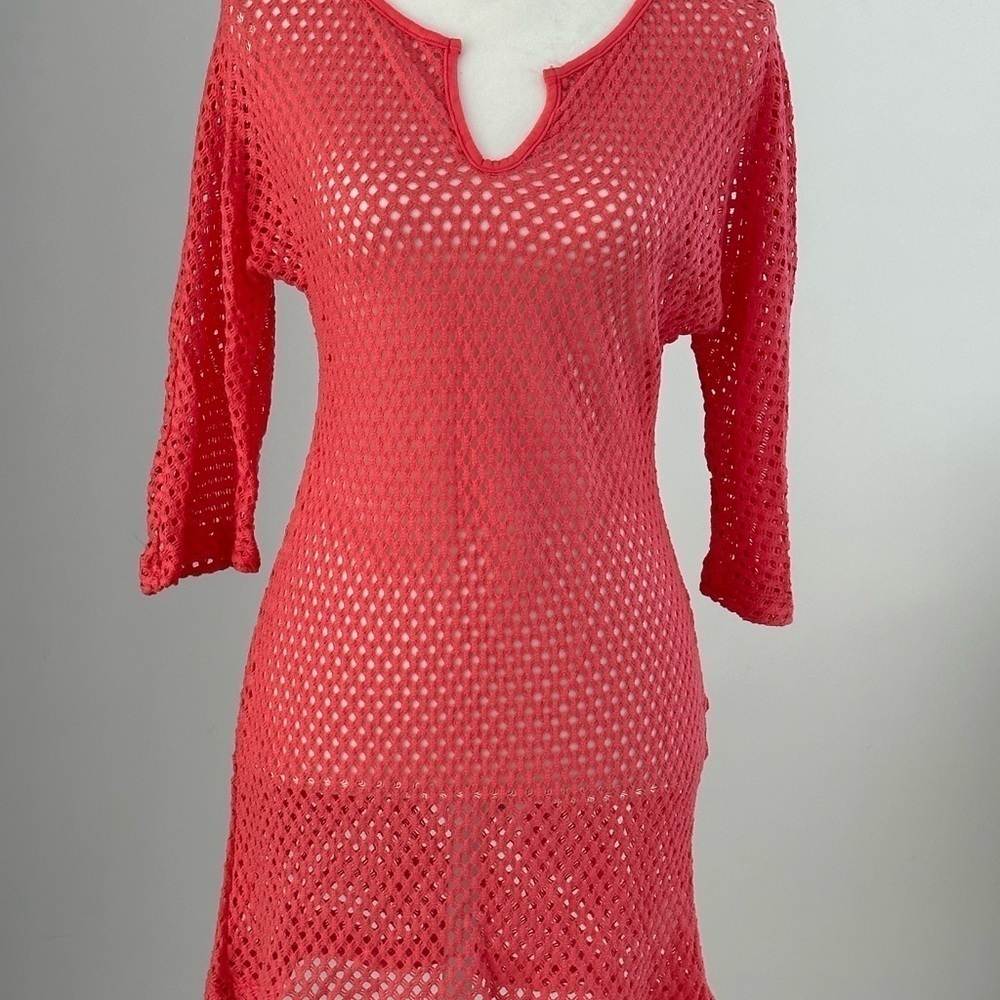 Tart Pink Sheer Mesh Beach Cover Up Dress XS Resort Swim Tunic